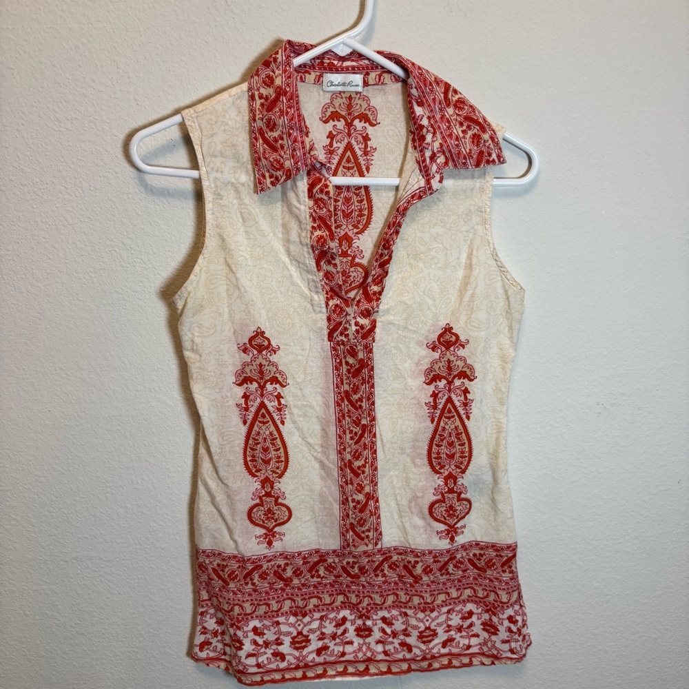 Charlotte Russe‎ Red and Cream Sleeveless Blouse